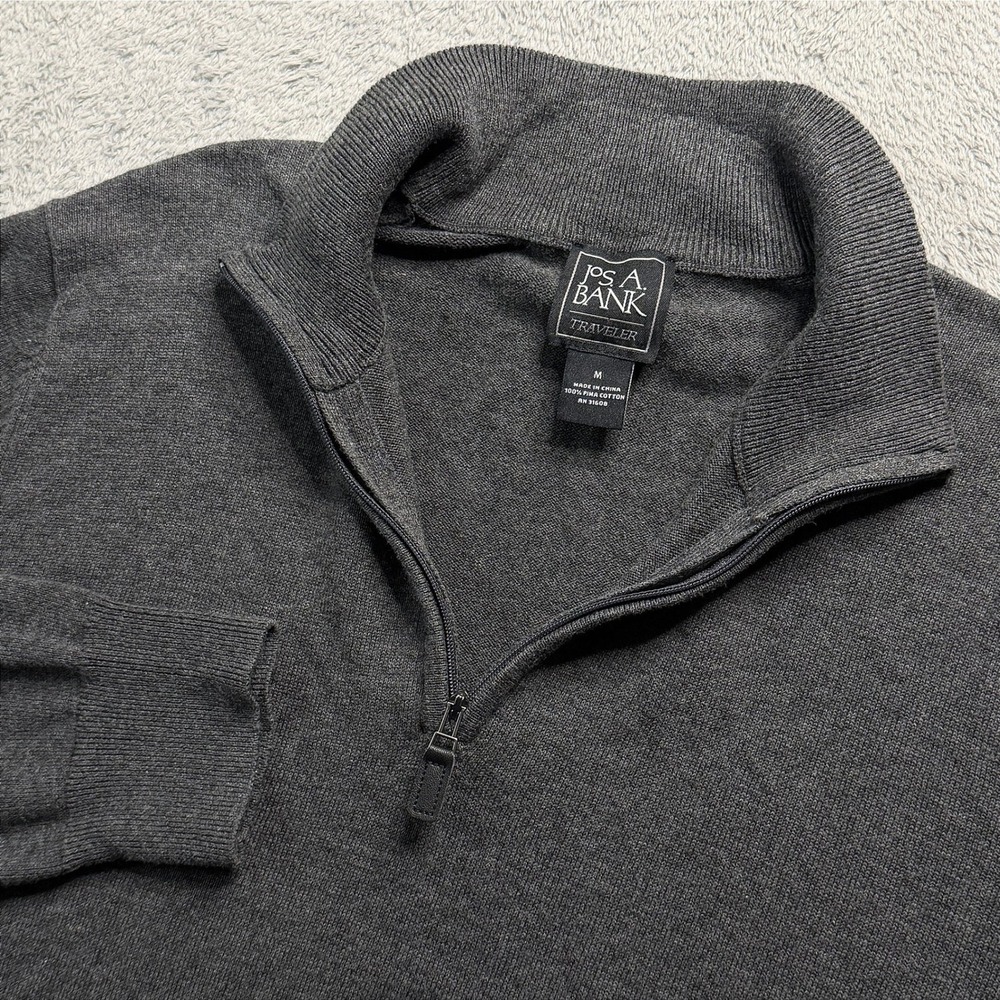 Jos A Bank Traveler Mens Medium Charcoal Gray 100% Cotton Quarter Zip Sweater